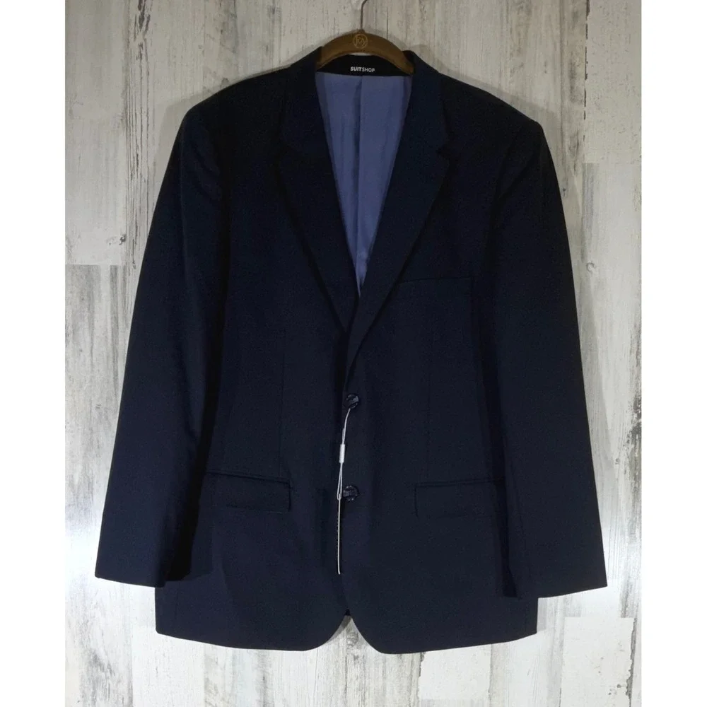 SuitShop Blazer 46S Navy Blue Slim Fit Stretch Two-Button Suit Jacket READ